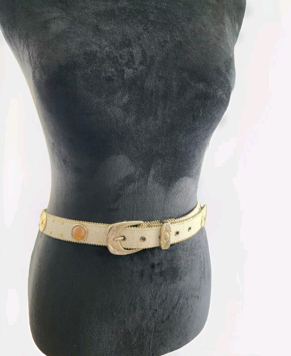 Elite Fresno Womens Western Belt Brown Basket Weave Lucite Polished Stones L